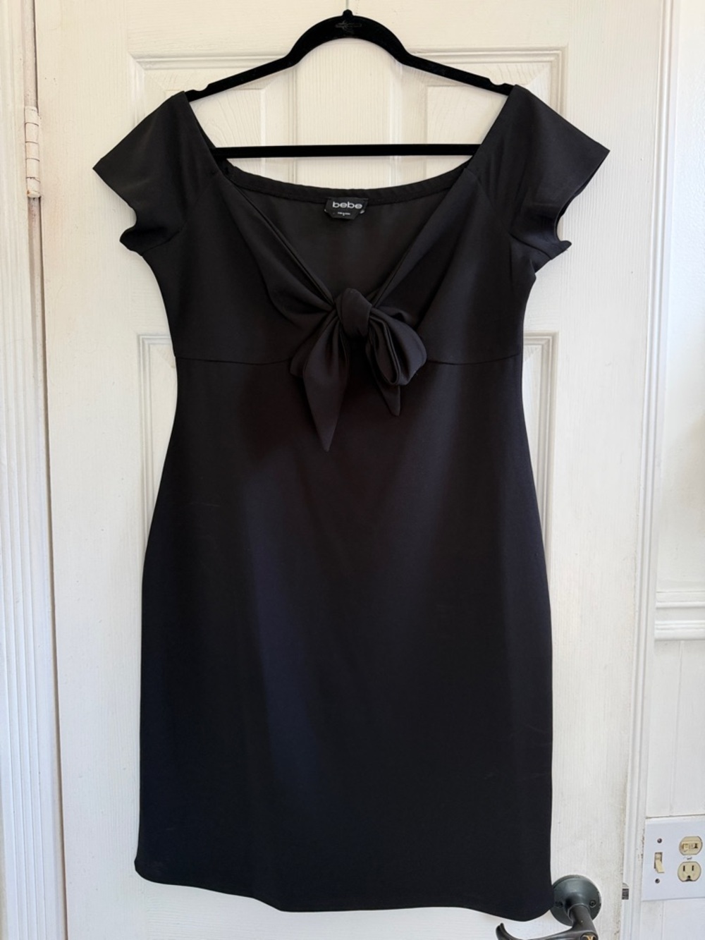 bebe Black Off-Shoulder Midi Dress with Front Knot